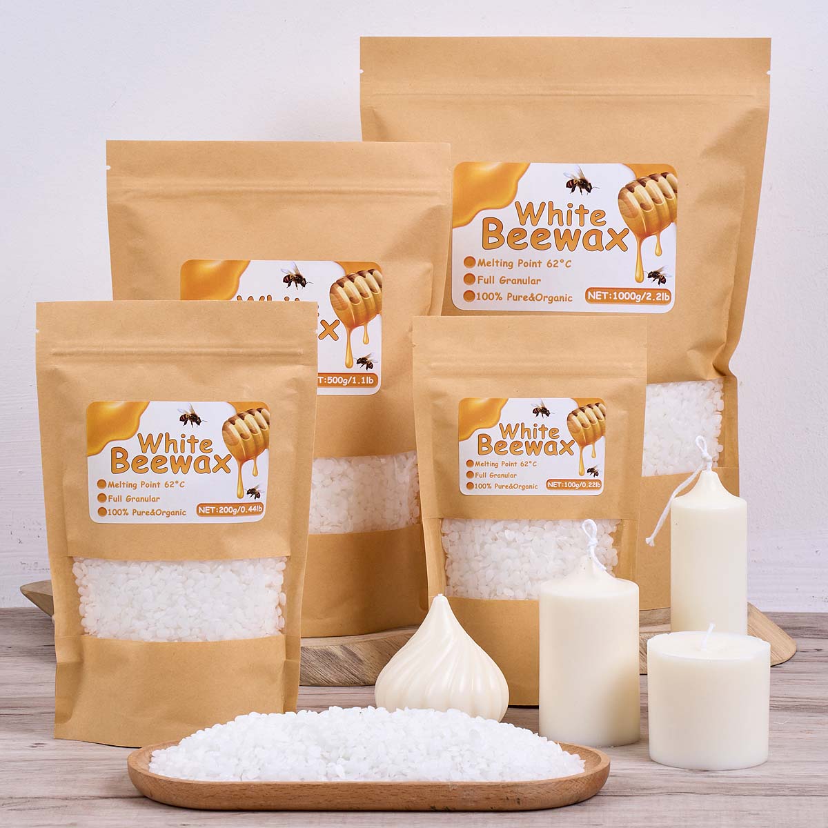 Candle Making Kit Beeswax - 1000g Białego Wosku Pszczelego DIY Materiały
